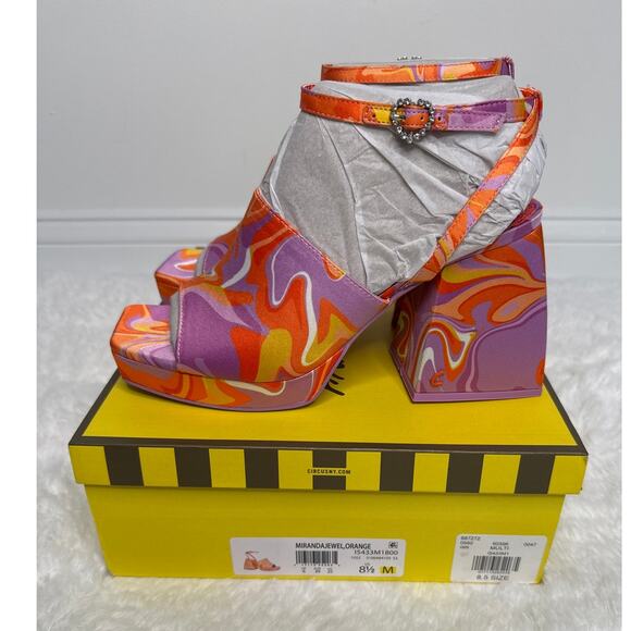 NWT Circus NY Sam Edelman Miranda Jewel Orange Multi Platform Heels 8.5 - Picture 4 of 15